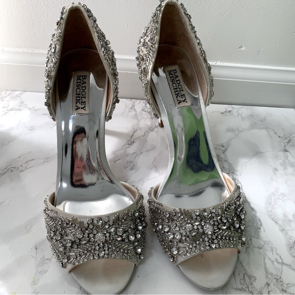 Badgley Mishka Embroidered Peep Toe Heels